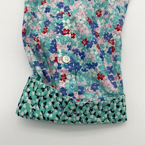 Talbots Long Sleeve Cotton Button-Front Shirt Lovely Ditsy Contrast Cuffs XL - Picture 7 of 8